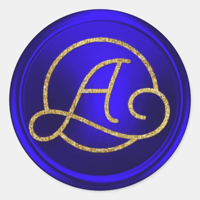 ALL INITIALS Gold Circle Monogram Royal Blue Classic Round Sticker (Front)