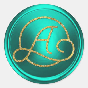 ALL INITIALS Gold Circle Monogram Turquoise Classic Round Sticker