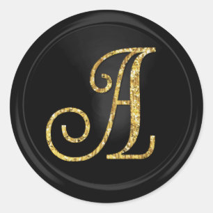 ALL INITIALS Gold Monogram 3 Black Classic Round Sticker