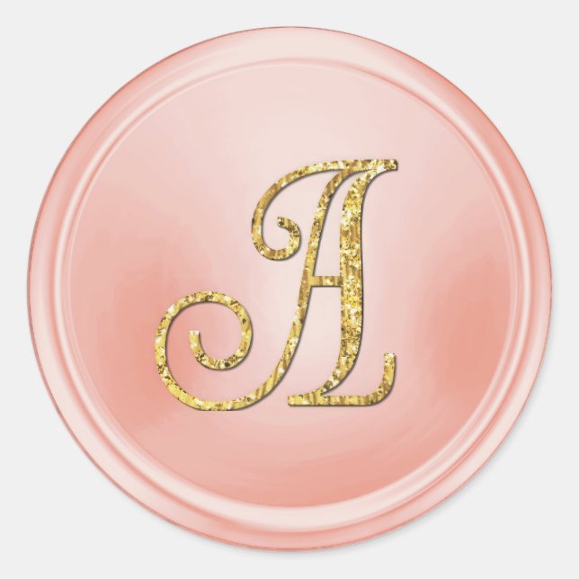 ALL INITIALS Gold  Monogram 3 Blush Pink Classic Round Sticker (Front)