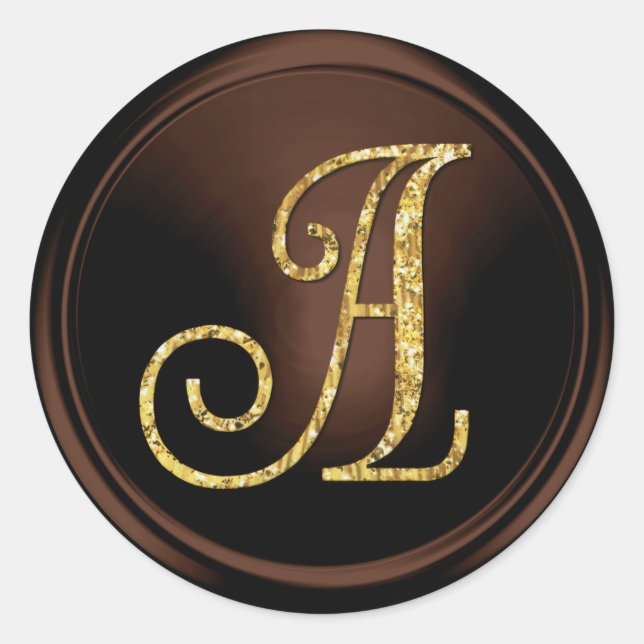 ALL INITIALS Gold Monogram 3 Chocolate Classic Round Sticker (Front)