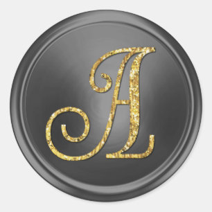 ALL INITIALS Gold Monogram 3 Dark Gray Classic Round Sticker
