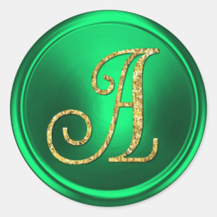 ALL INITIALS Gold Monogram 3 Kelly Green Classic Round Sticker