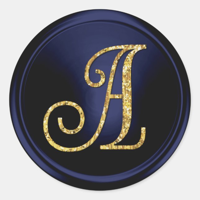ALL INITIALS Gold  Monogram 3 Navy Blue Classic Round Sticker (Front)