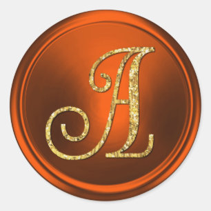 ALL INITIALS Gold Monogram 3 Pumpkin Rust Classic Round Sticker