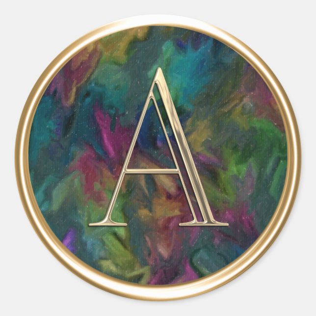 ALL INITIALS Gold Monogram Colorful Classic Round Sticker (Front)