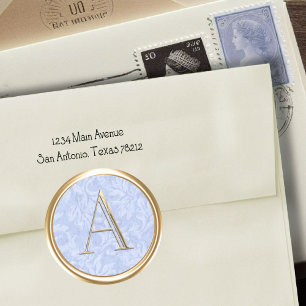 ALL INITIALS Gold Monogram Dusty Blue Leaves Classic Round Sticker