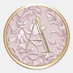 ALL INITIALS Gold Monogram Dusty Rose Pink Damask Classic Round Sticker