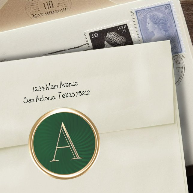 ALL INITIALS  Gold Monogram Emerald Green Classic Round Sticker (Creator Uploaded)