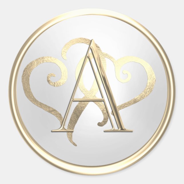 ALL INITIALS Gold Monogram Gold Hearts Pearl Classic Round Sticker (Front)