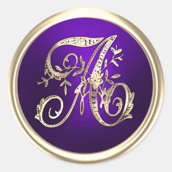 All Initials Gold Monogram Initial Purple Classic Round Sticker by TailoredType at Zazzle