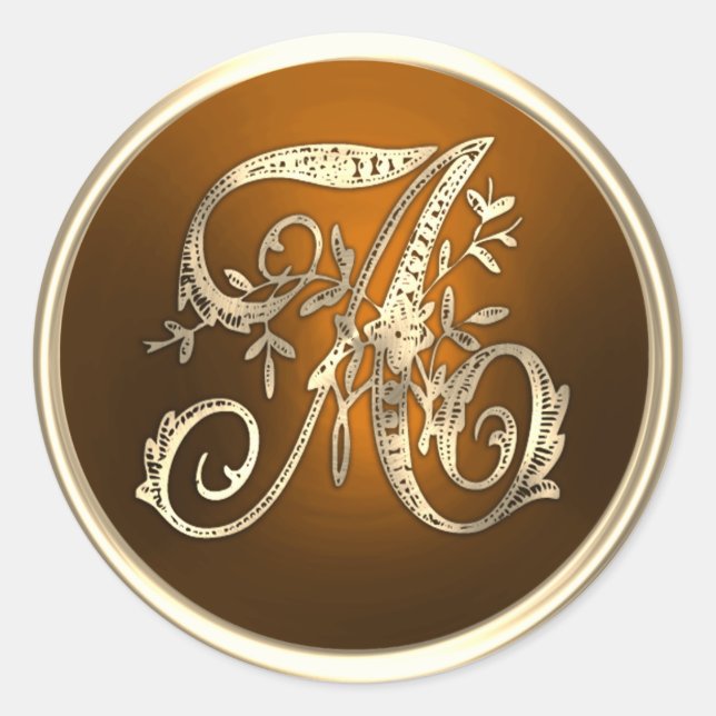 ALL INITIALS Gold Monogram Initial Rust Classic Round Sticker (Front)