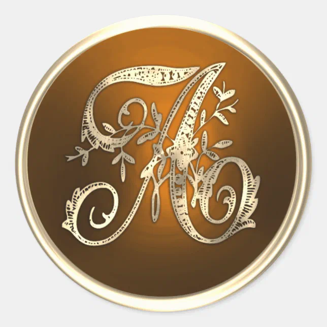 Initial Sign Sticker ALL INITIALS Gold Monogram Initial Rust Classic Round Sticker | Zazzle