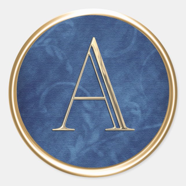 ALL INITIALS Gold Monogram Navy Blue Pattern Classic Round Sticker (Front)