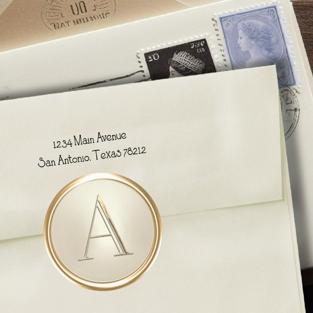 ALL INITIALS Gold Monogram on Champagne Classic Round Sticker (Creator Uploaded)