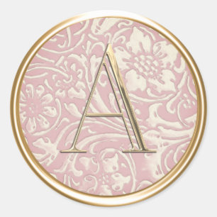 ALL INITIALS Gold Monogram on Dusty Rose Pink Classic Round Sticker