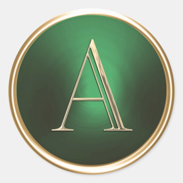 ALL INITIALS Gold Monogram on Emerald Green Classic Round Sticker (Front)