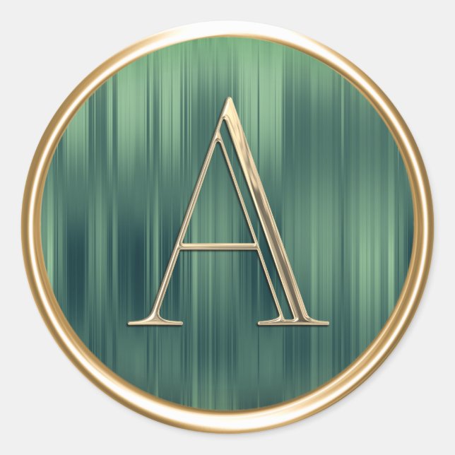 ALL INITIALS  Gold Monogram on Emerald Stripe Classic Round Sticker (Front)