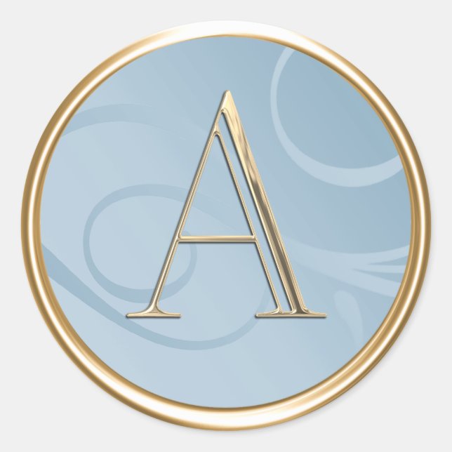 ALL INITIALS Gold Monogram on Light Blue Classic Round Sticker (Front)