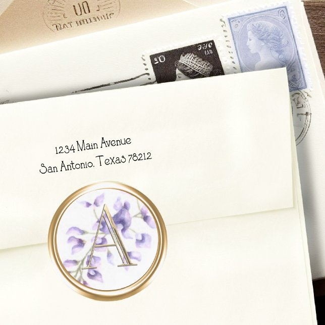 ALL INITIALS Gold Monogram on Purple Wisteria Classic Round Sticker (Creator Uploaded)