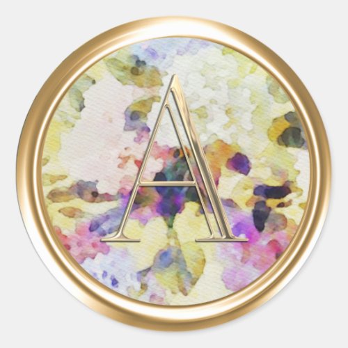 ALL INITIALS Gold Monogram Pink Yellow Floral Classic Round Sticker