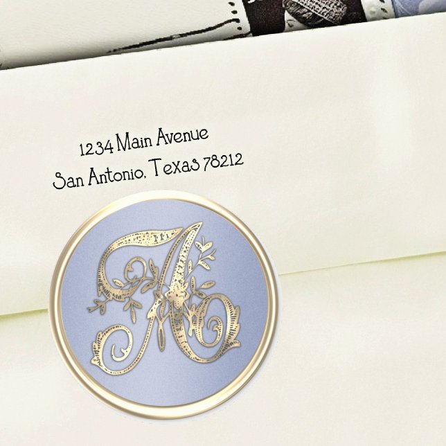 All Initials Gold Monogram Pretty Blue  Classic Round Sticker (Creator Uploaded)