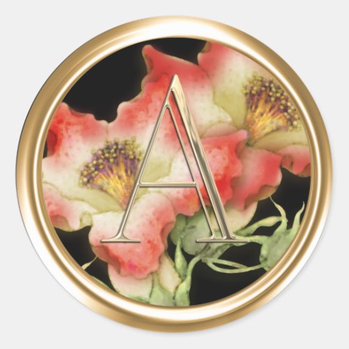 ALL INITIALS Gold Monogram Red and White Lillies Classic Round Sticker