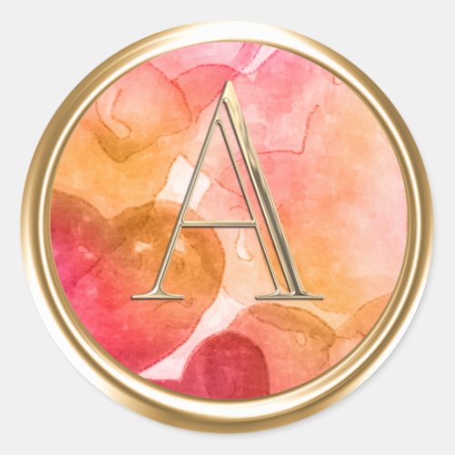 ALL INITIALS Gold Monogram Watercolor Hearts Classic Round Sticker