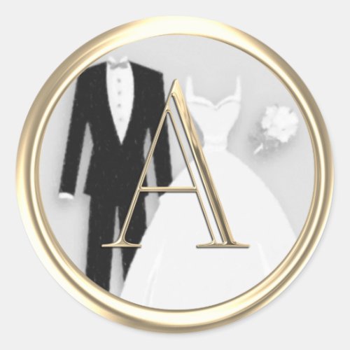 ALL INITIALS Gold Monogram Wedding Attire  Classic Round Sticker