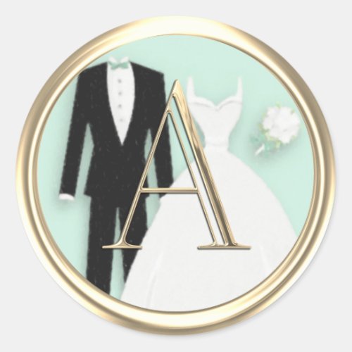 ALL INITIALS Gold Monogram Wedding Mint Green Classic Round Sticker