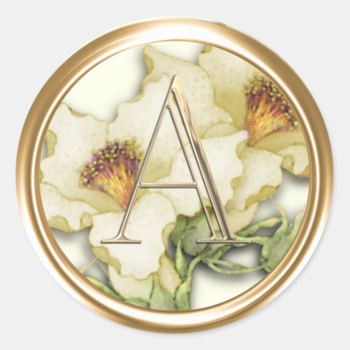 ALL INITIALS Gold Monogram White Lillies Classic Round Sticker