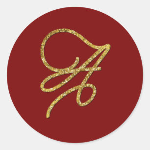 ALL INITIALS Gold Script Monogram Any Color Classic Round Sticker