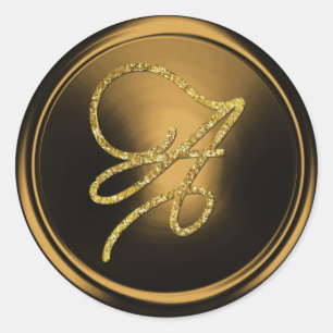 ALL INITIALS Gold Script Monogram Bronze Classic Round Sticker