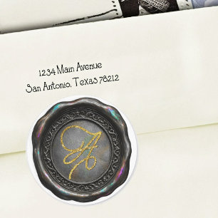 ALL INITIALS Gold Script Monogram Iridescent Black Classic Round Sticker