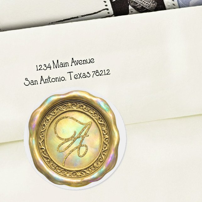 ALL INITIALS Gold Script Monogram Iridescent Gold Classic Round Sticker (Creator Uploaded)