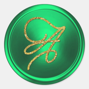 ALL INITIALS Gold Script Monogram Kelly Green Classic Round Sticker
