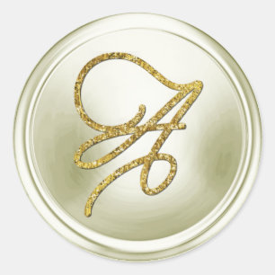 ALL INITIALS Gold Script Monogram Off White Classic Round Sticker