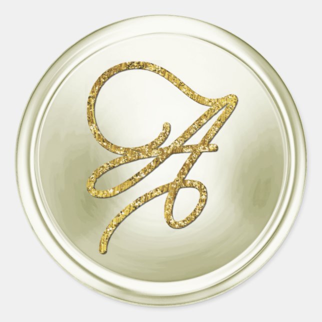 ALL INITIALS Gold Script Monogram Off White Classic Round Sticker (Front)