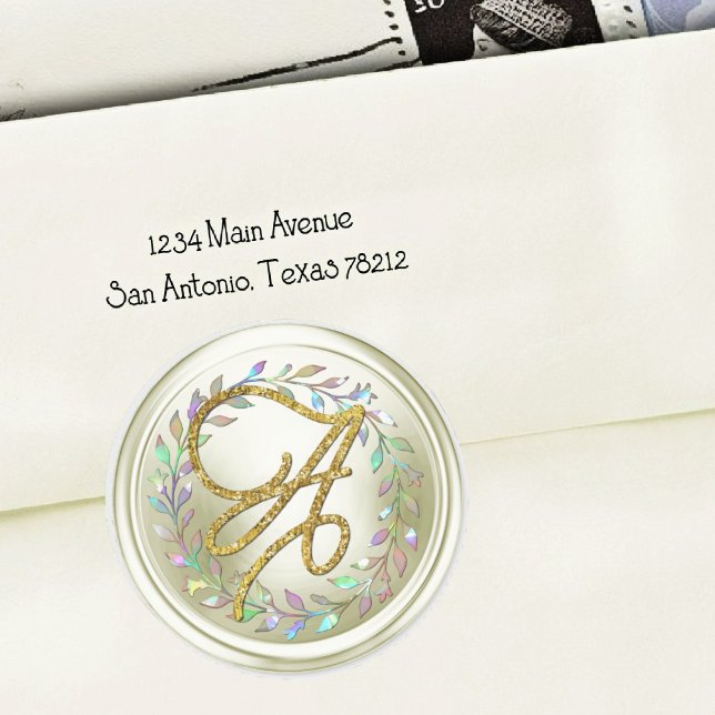 ALL INITIALS Gold Script Monogram Off White Wreath Classic Round Sticker (Creator Uploaded)