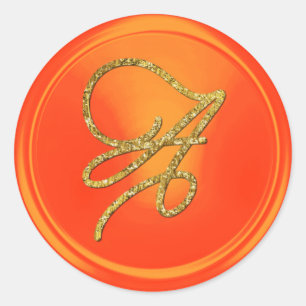 ALL INITIALS Gold Script Monogram Orange Classic Round Sticker