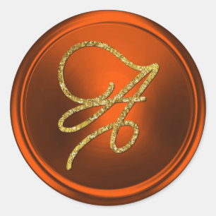 ALL INITIALS Gold Script Monogram Pumpkin Rust Classic Round Sticker