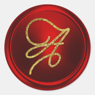 ALL INITIALS Gold Script Monogram Red Classic Round Sticker