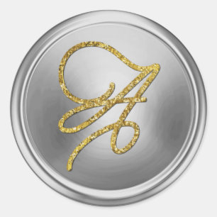 ALL INITIALS Gold Script Monogram Silver Classic Round Sticker
