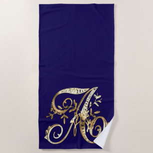 All Initials Here You Choose Color with Gold Beach Towel
