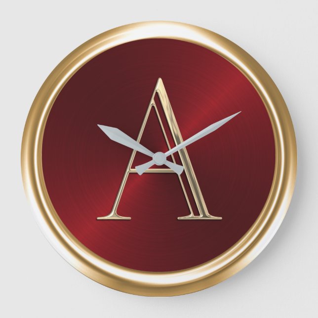 ALL INITIALS Monogram on Red Large Clock (Front)