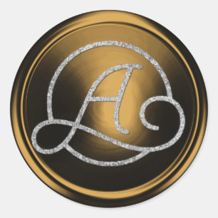 ALL INITIALS Silver Circle Monogram Bronze Classic Round Sticker
