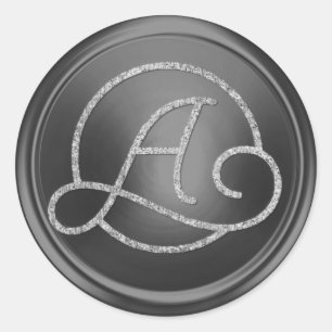 ALL INITIALS Silver  Circle Monogram Dark Gray Classic Round Sticker