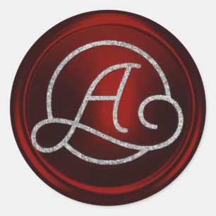 ALL INITIALS Silver Circle Monogram Deep Red Classic Round Sticker