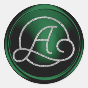 ALL INITIALS Silver Circle Monogram Emerald Green Classic Round Sticker