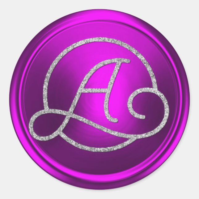 ALL INITIALS Silver Circle  Monogram Fuchsia  Classic Round Sticker (Front)